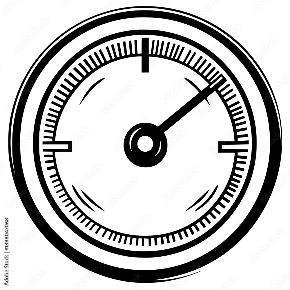 Poster vector hand-drawn gauge displaying measurement with an indicator showing a mid-level value
