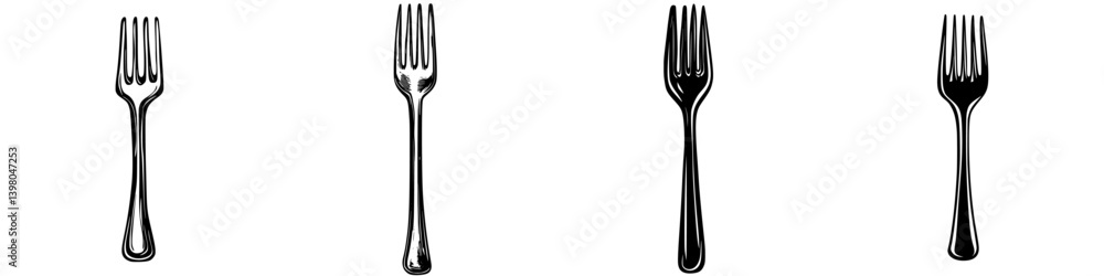 Poster vector hand drawn illustrations of various fork designs showcasing different styles and features for