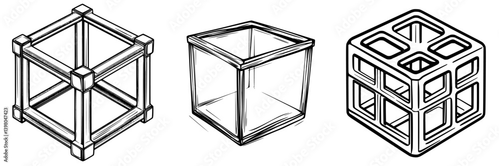 Aufkleber three distinct geometric shapes drawn in vector style showcasing cubes with different designs suitab