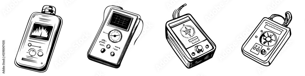 Poster vector hand draw of various scientific measuring instruments used in research and analysis