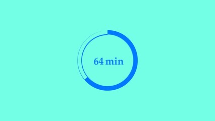 64 minutes, digital countdown timer royal blue color 4k illustration. Light gray background 4k illustration.