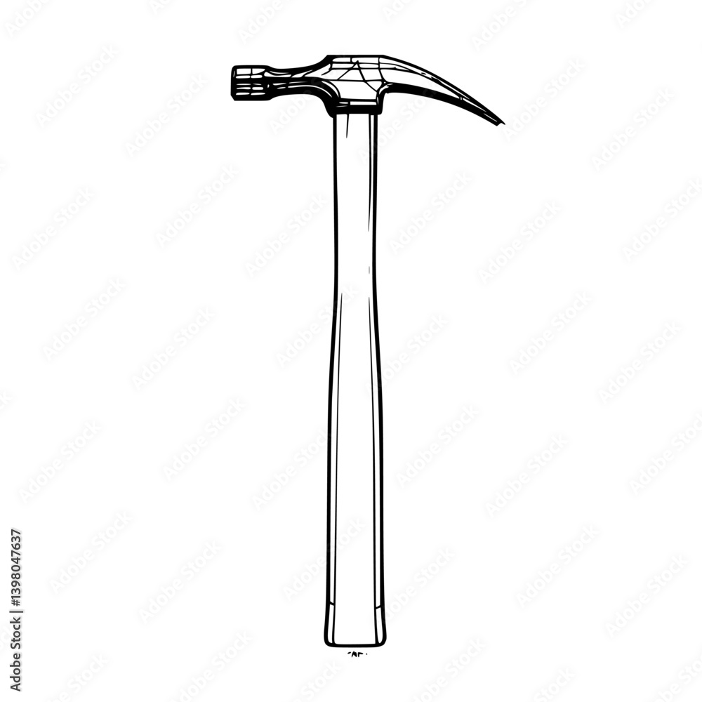 Aufkleber vector hand draw of a simple hammer design showcasing a wooden handle and metal head for constructio