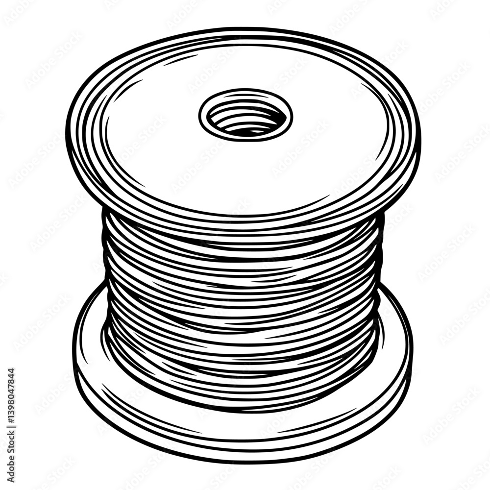 Poster detailed vector hand drawn spool of thread featuring intricate line work and realistic textures idea