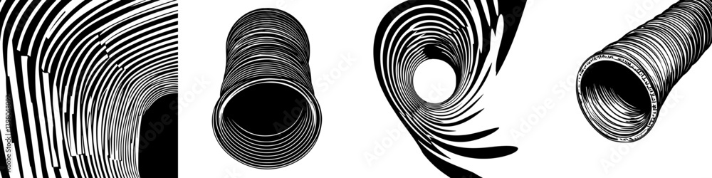 Poster vector hand drawn designs featuring abstract shapes and swirling patterns in monochrome, ideal for c