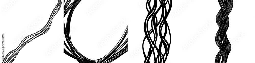 Poster explore unique vector hand-drawn designs capturing various styles of twisted lines and shapes for ar