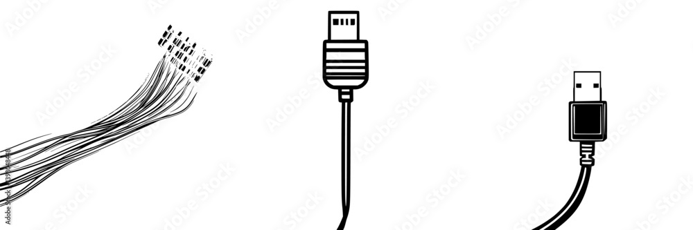 Poster vector hand-draw illustration of usb cables showcasing different types and connections in a tech env