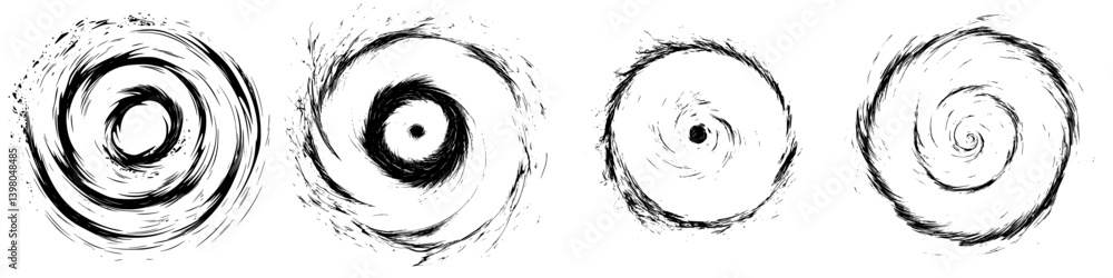 Poster vector hand-drawn spirals and whirlwinds showcasing different styles and patterns in black and white
