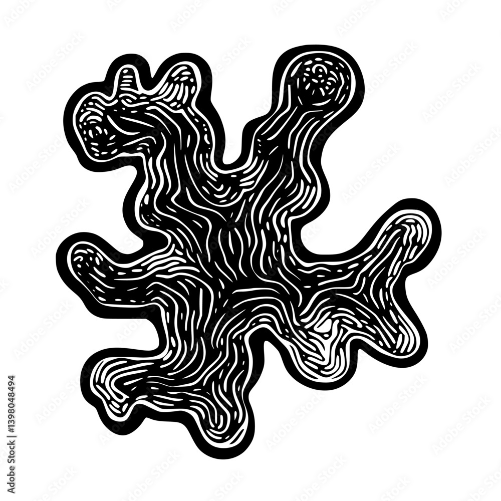 Poster black and white vector hand draw design of an abstract organic shape with flowing lines