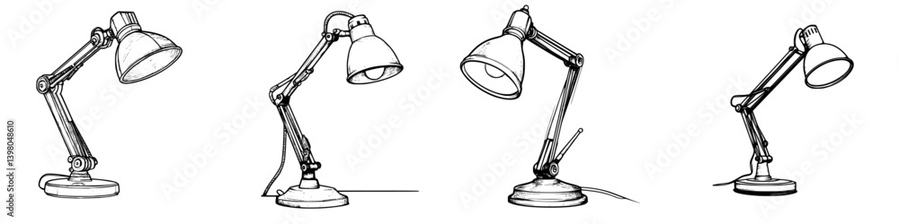 Aufkleber vector hand draw of different styles of desk lamps showcasing various designs and functionalities in