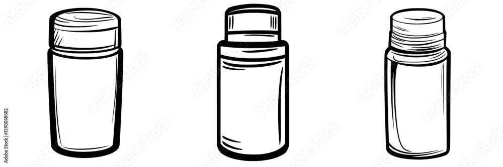 Poster hand-drawn vector illustration of three different types of containers with lids for various uses in 