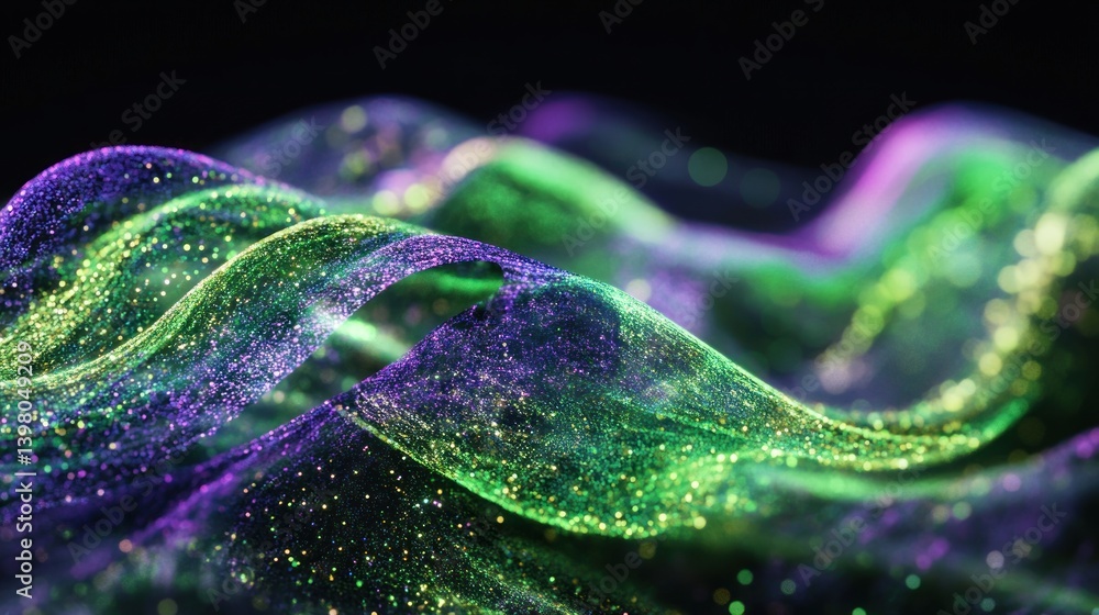 Poster abstract colorful waving forms with bright shimmering particle effects