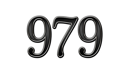black metal 3d design of number 979 on white background.