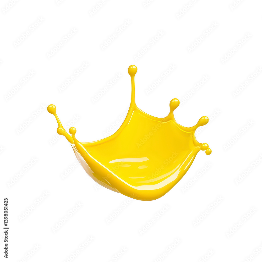 Poster vibrant splash of yellow paint forms dynamic crown shape against transparency background, capturing 