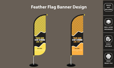 Standing wave Gym-themed feather flag banner with bold typography