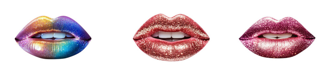 Fototapeta premium Colorful glossy lips beauty makeup glamour. Cut out png set