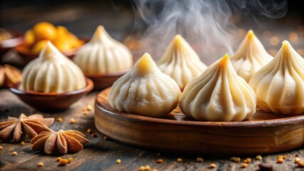 Steaming Sweet Treats on Wooden Platter, Aromatic Spices and Sweets in Bowls