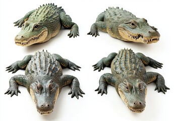 Fototapeta premium Alligator Studies: The image shows four detailed portrayals of an alligator, offering a comprehensive view of its physical attributes and characteristics.