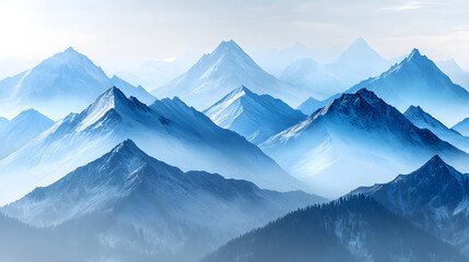 Obraz premium A panoramic view of snow-capped mountains with varying shades of blue