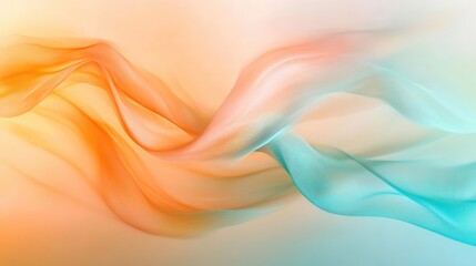 Abstract image of a smooth, translucent twisted ribbon with shades of teal and orange