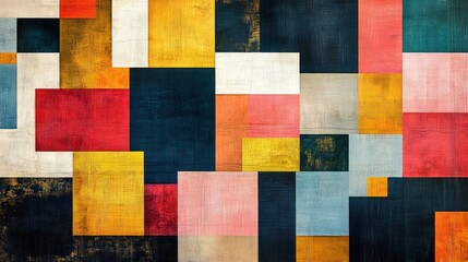 Fototapeta premium geometric abstract pattern in textured color blocks modern aesthetic vintage design contemporary art colorful square composition decor