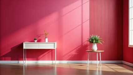 Sunlit Interior Design Featuring Minimalist Console Table and Side Table with Greenery
