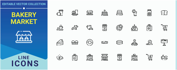 Bakery Market simple icon. Contains such icons as cake, cafe, restaurant, cook, shop, bakery and more. Bakery and Bakery Shop line icon. Sign and Symbol. Vector illustration in modern line style.