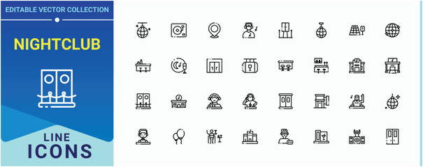 Nightclub simple icon. Included disco, party, club, bar, entertainment, night and more. Icons for website. Cocktail modern icon set. Pixel perfect. Vector collections.