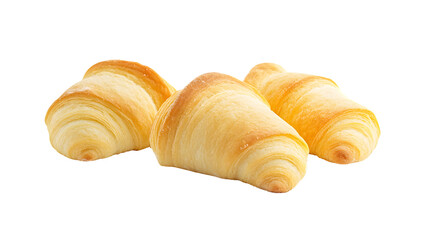 Freshly baked croissants isolated on a white background for professional culinary designs.