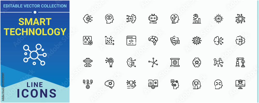 Poster smart technology simple icon set. it contains symbols to bot, robot, machine, digital, intelligent a