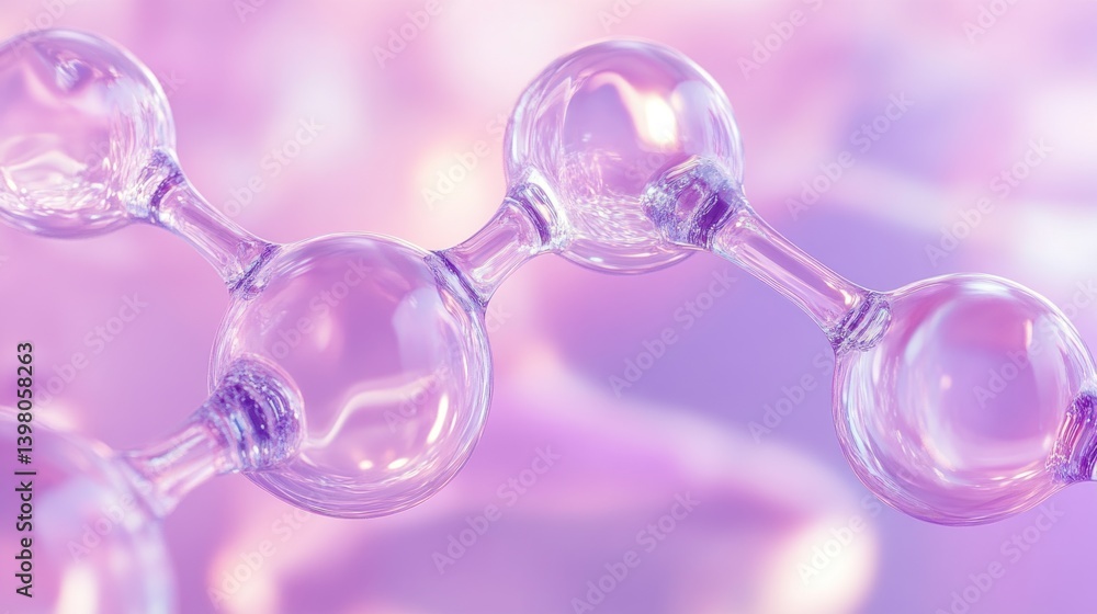 Poster an abstract image showing a molecule structure in a purple setting