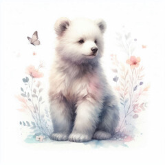 Watercolor fullbody illustration of bear, isolated on white background, hand-painted animal art