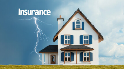 house on sunny day with lightning bolt striking, symbolizing importance of insurance