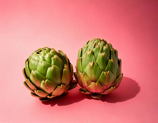 Obraz premium Two artichokes on pink background