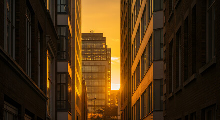 City Buildings at Golden Hour with Warm Sunset Light