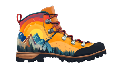 Professional Hiking Boots Isolated on White Background - Outdoor Footwear Concept.