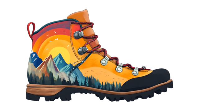 Professional Hiking Boots Isolated on White Background - Outdoor Footwear Concept.