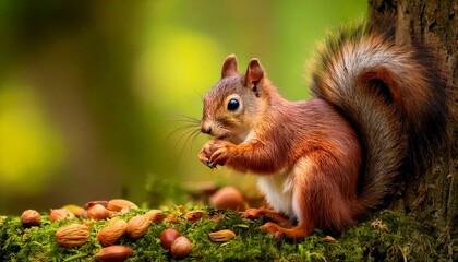 Obraz premium 木の実を食べるリス
