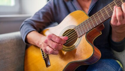Fototapeta premium Fingers playing a guitar strings