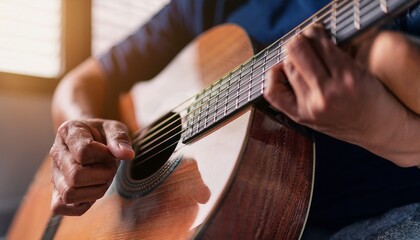 Fototapeta premium Fingers playing a guitar strings