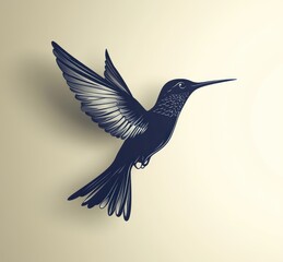 Obraz premium Hummingbird in flight, graphic art, beige background, design element.