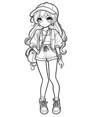 Hand drawn anime coloring page