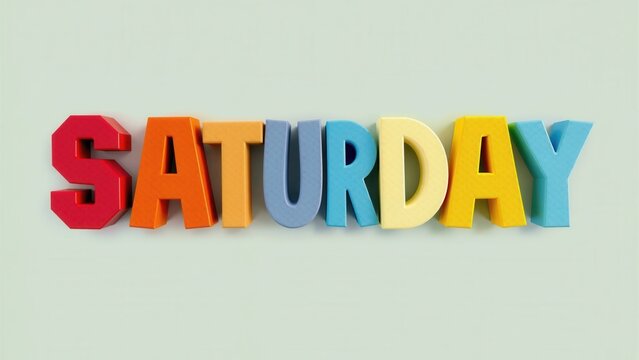 Colorful saturday letters spelling weekend relaxation on light green background