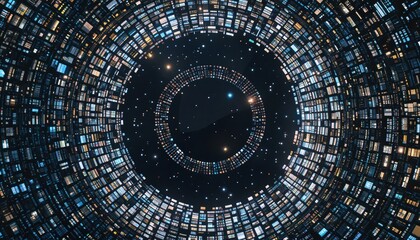 Exploring the cosmic data sphere a futuristic visual experience digital realm abstract art starry background immersive perspective