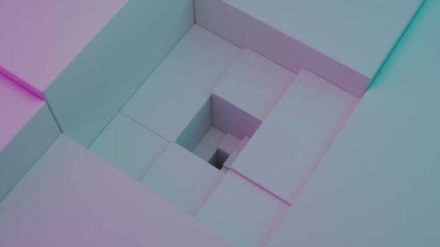 Abstract cubes forming a recursive structure with changing colors. Design