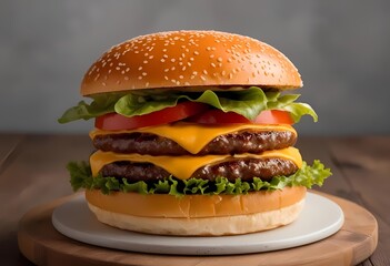 Double Patty Cheeseburger with Crispy Bacon and Fresh Vegetables