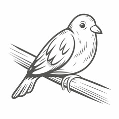 Simple Bird Perched on Branch Illustration