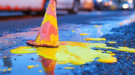 Fototapeta premium A neon-colored chemical spill on the ground.