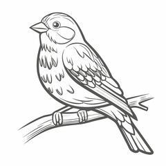 Purple Finch Line Art Perched on Branch