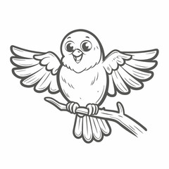 Cute Cartoon Pigeon on Branch Vector Illustration