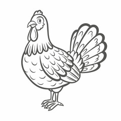 Hen Line Art Illustration, Farm Animal